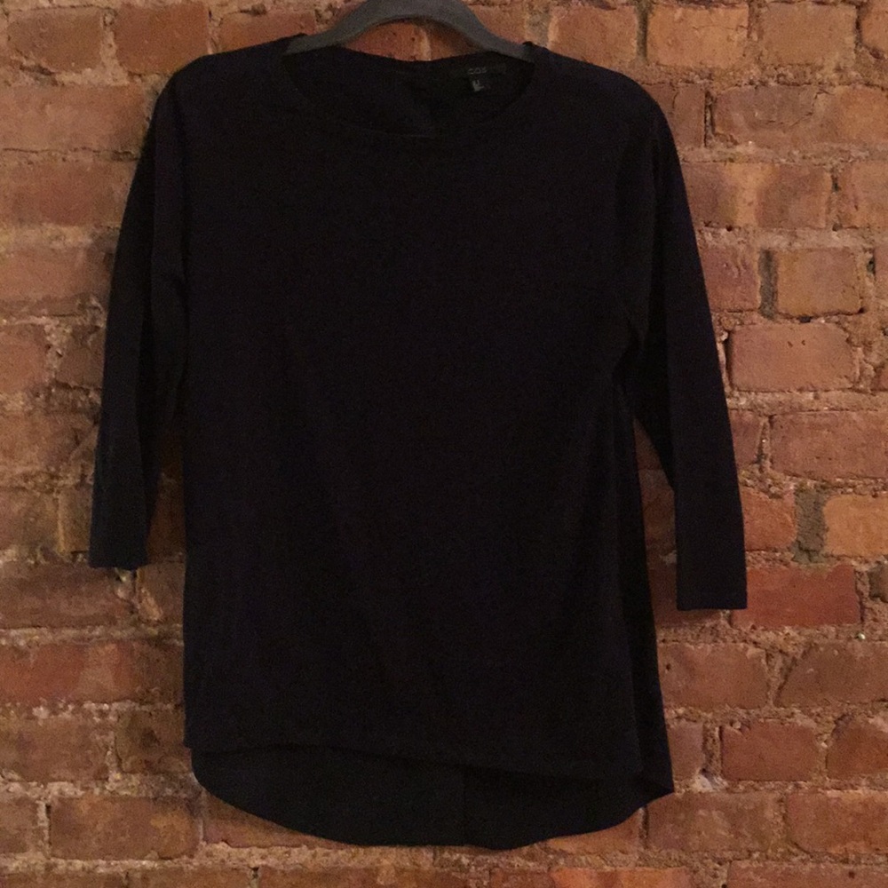 COS 3/4 sleeve navy blue top